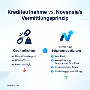 Gegenüberstellung Kreditvergabe und Novensia Vermittlungsprinzip.